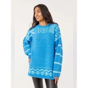 Free People Snow Day Pullover Sweater Frozen Lake Combo Chunky Knit Fair Isle‎